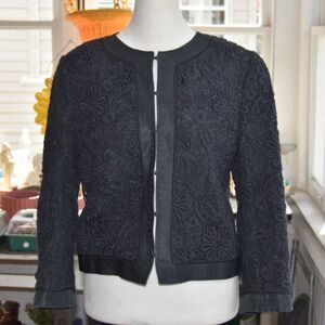Saks Fifth Avenue Black Lace Cropped Jacket Silk Lined Size Medium